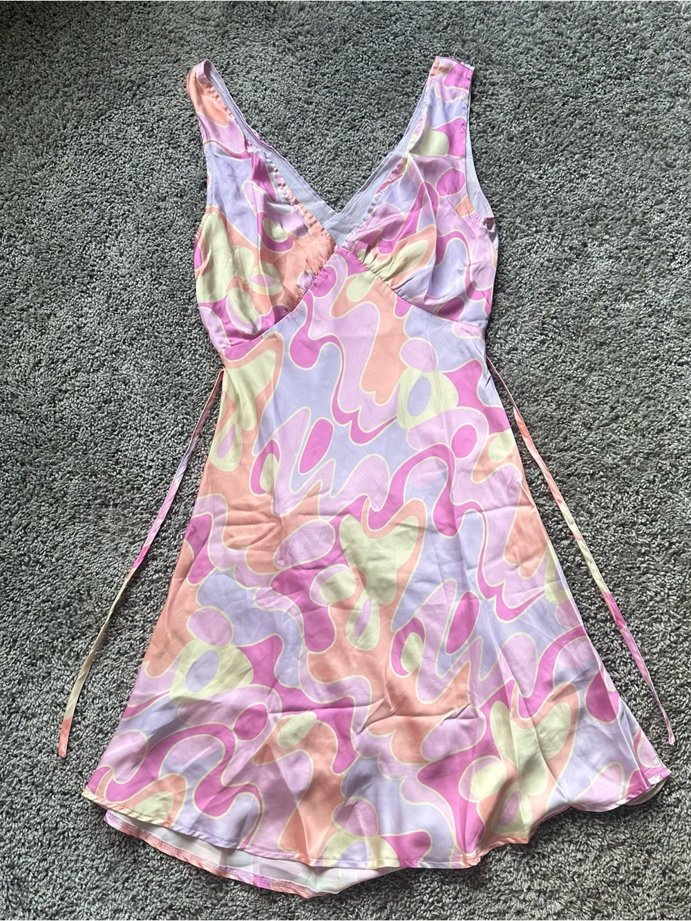 Peppermayo Pink Lavender & Peach Abstract Wrap Mini Dress - Picture 2 of 5